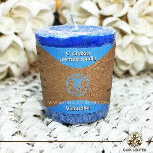 Natural Chakra Candle Vishudda chakra 5 blue color at Gaia Center | Crystal Incense Shop in Cyprus.