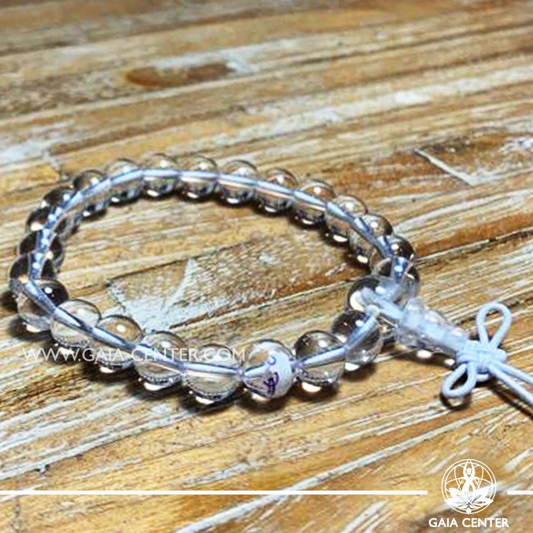 Clear Quartz Crystal Power Bracelet with Guru bead and tibetan knot. Healing Crystals and Gemstone selection at Gaia Center | Cyprus.