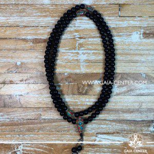 Crystal Malas Selection: Tibetan Prayer Mala from Black Onyx Stone and tibetan beads design. Crystal and Wooden malas collection Gaia Center | Cyprus.