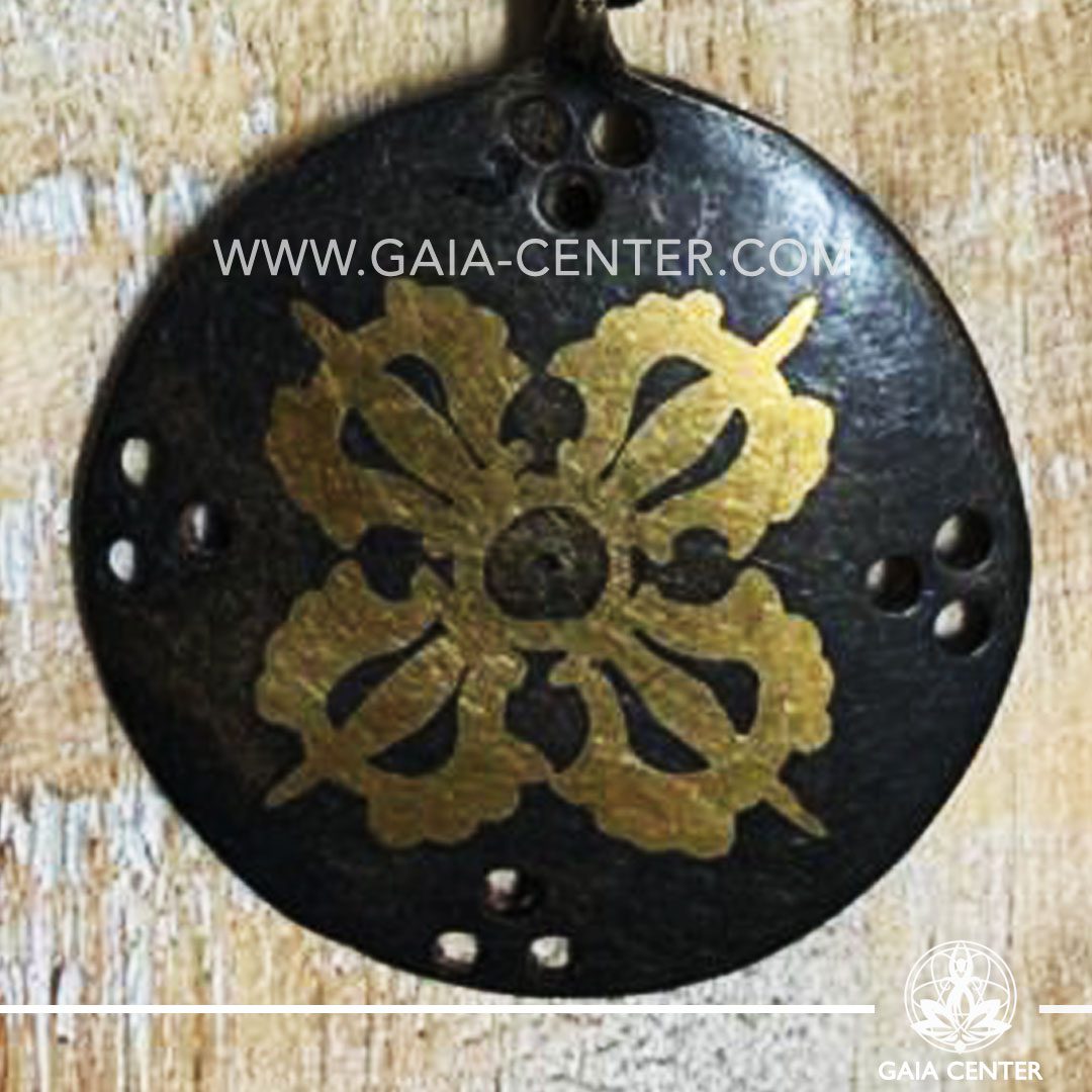 Tibetan Pendant Double Dorje design. Made from combination of metals, silver color style. On an adjustable black string. Tibet Selection of Tibetan Jewelry made from crystals, gemstones, combination of metals at Gaia Center | Cyprus.