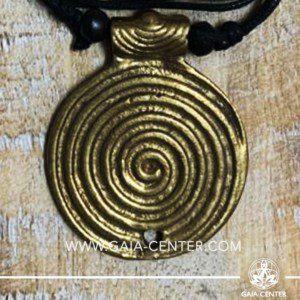 Tibetan Pendant Spiral design. Made from combination of metals, silver color style. On an adjustable black string. Tibet Selection of Tibetan Jewelry made from crystals, gemstones, combination of metals at Gaia Center | Cyprus.