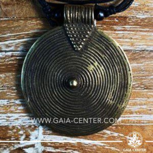 Tibetan Pendant Spiral Gold color design. Made from combination of metals. Comes with adjustable black string. Tibet Selection of Tibetan Jewelry made from crystals, gemstones, combination of metals at Gaia Center | Cyprus.
