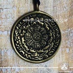 Tibetan Pendant Round Calendar design. Made from combination of metals, silver color style. On an adjustable black string. Tibet Selection of Tibetan Jewelry made from crystals, gemstones, combination of metals at Gaia Center | Cyprus.