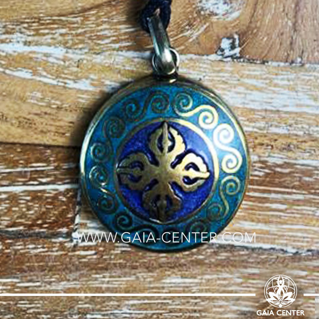 Crystal Pendant - Tibetan Pendant Double Dorje symbol. Adjustable black string. Selection of Tibetan Jewelry made from crystals, gemstones, combination of metals at Gaia Center | Cyprus.