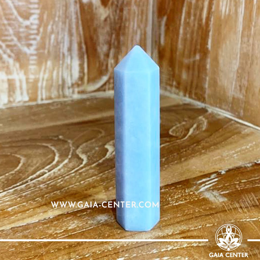 Crystal Point Polished Blue Angelite 8.5 cm | Mexico. Crystal and Gemstone selection at Gaia Center | Cyprus.