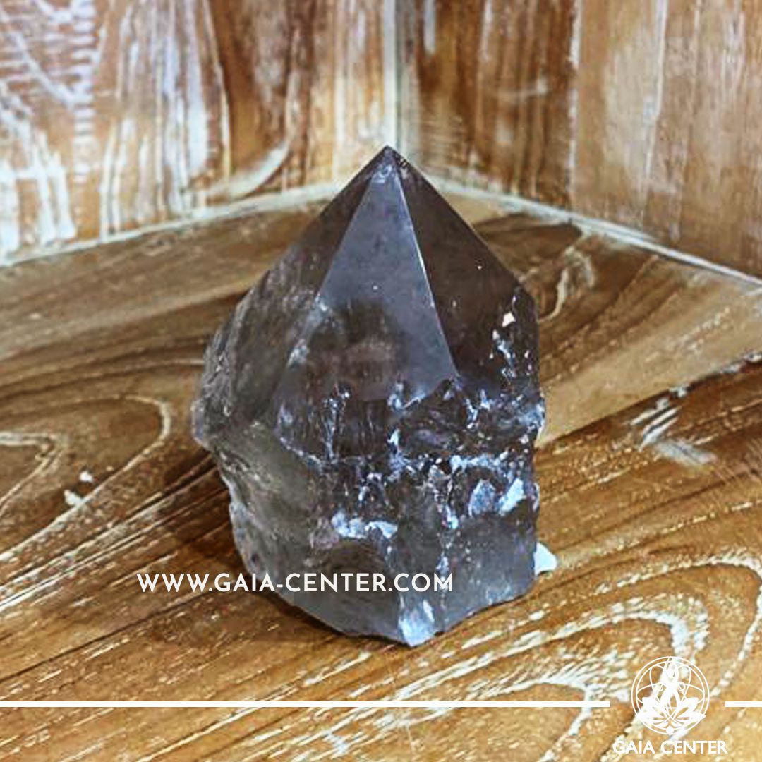 Crystal Smoky Quartz Rough Cut Base Polished Point from Brazil. Crystal size: H:88mm L:80mm W:55mm. Crystal and Gemstone selection at Gaia Center | Cyprus.