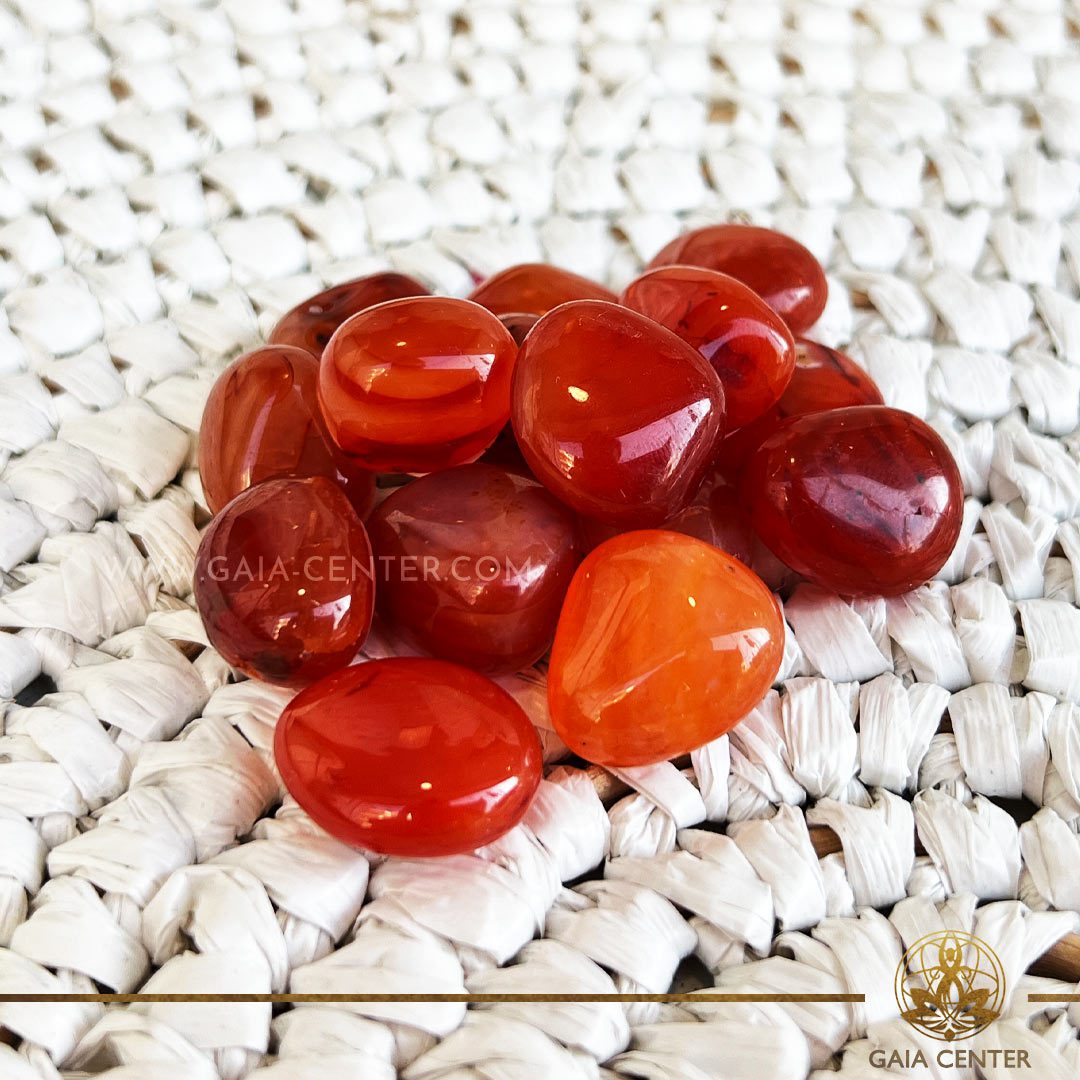 Crystal polished tumbled stones Red Carnelian at Gaia Center crystal shop in Cyprus. Crystal tumbled stones and rough minerals at Gaia Center crystal shop in Cyprus. Order online top quality crystals, Cyprus islandwide delivery: Limassol, Larnaca, Paphos, Nicosia. Europe and Worldwide shipping.
