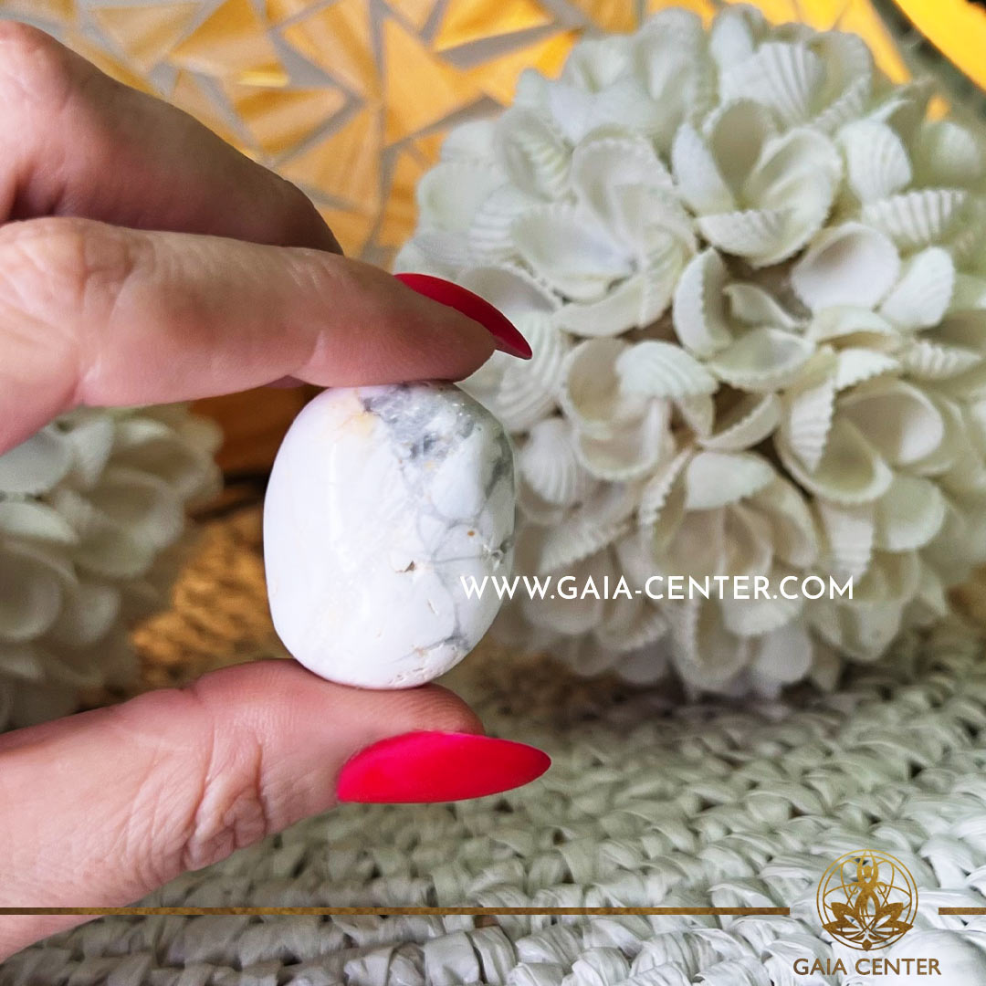Tumbled Stones - White Howlite A-quality |size 30-40mm| at Gaia Center Crystal shop in Cyprus. Crystal and Gemstone Jewellery Selection at Gaia Center in Cyprus. Order online, Cyprus islandwide delivery: Limassol, Larnaca, Paphos, Nicosia. Europe and Worldwide shipping.
