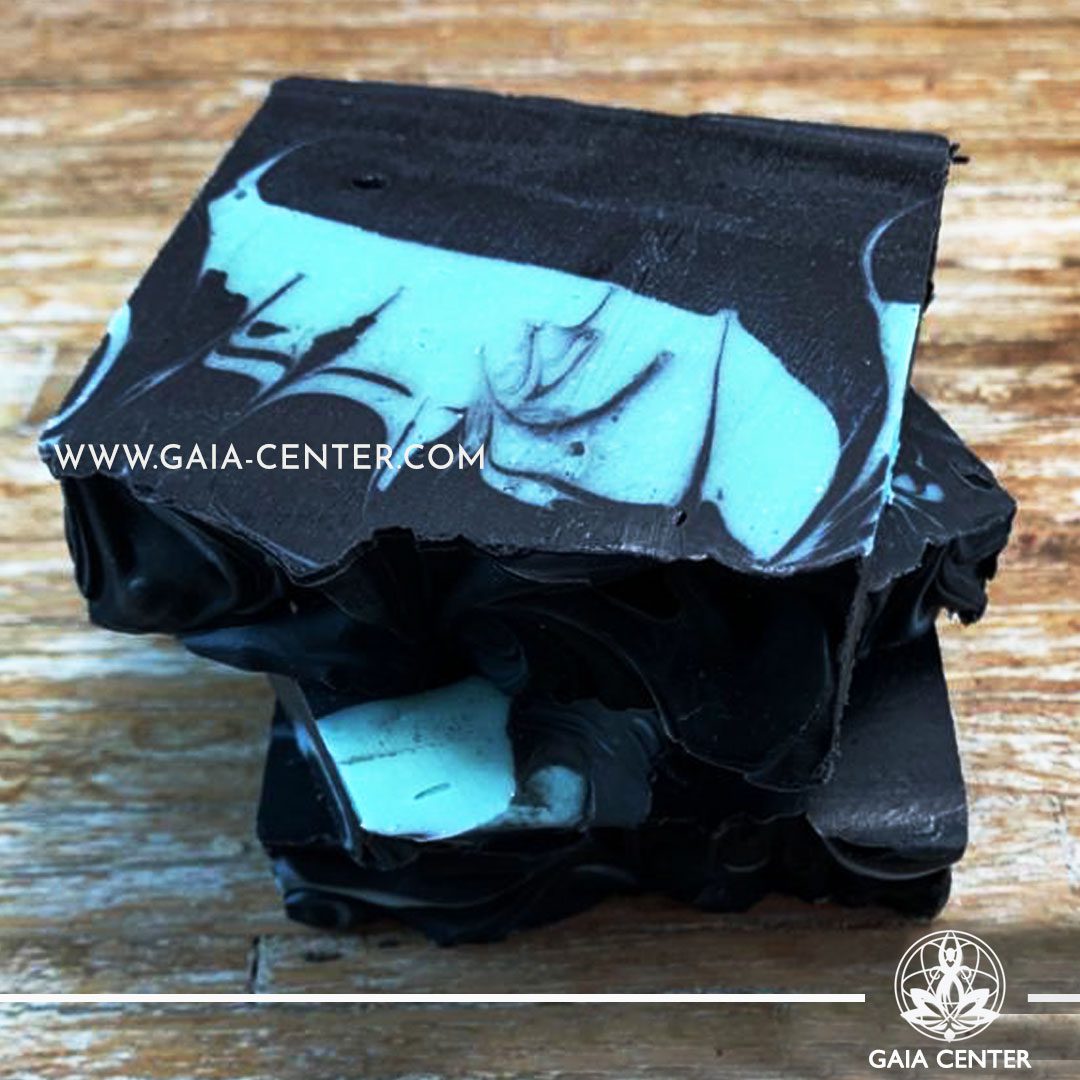 Natural Organic Soap Bar - Activated Charcoal and Tea Tree. Base ingredients: Olive oil, Coconut Oil, Castor Oil, and Shea Butter, Charcoal, Tea Tree essential oil and more. Natural Soaps selection at Gaia Center in Cyprus available for online orders and Cyprus/ International Delivery.