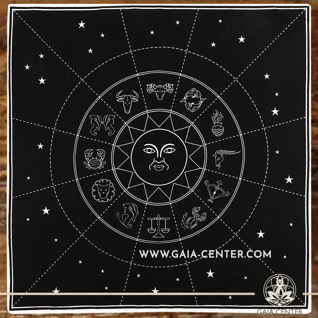 Altar Cloth - Astrological style 70x70cm is perfect for Tarot, Oracle cards, Intuitive Reading, Crystal and Rune placement. Tarot | Oracle | Angel Cards selection and Altar Accessories at Gaia Center | Cyprus.