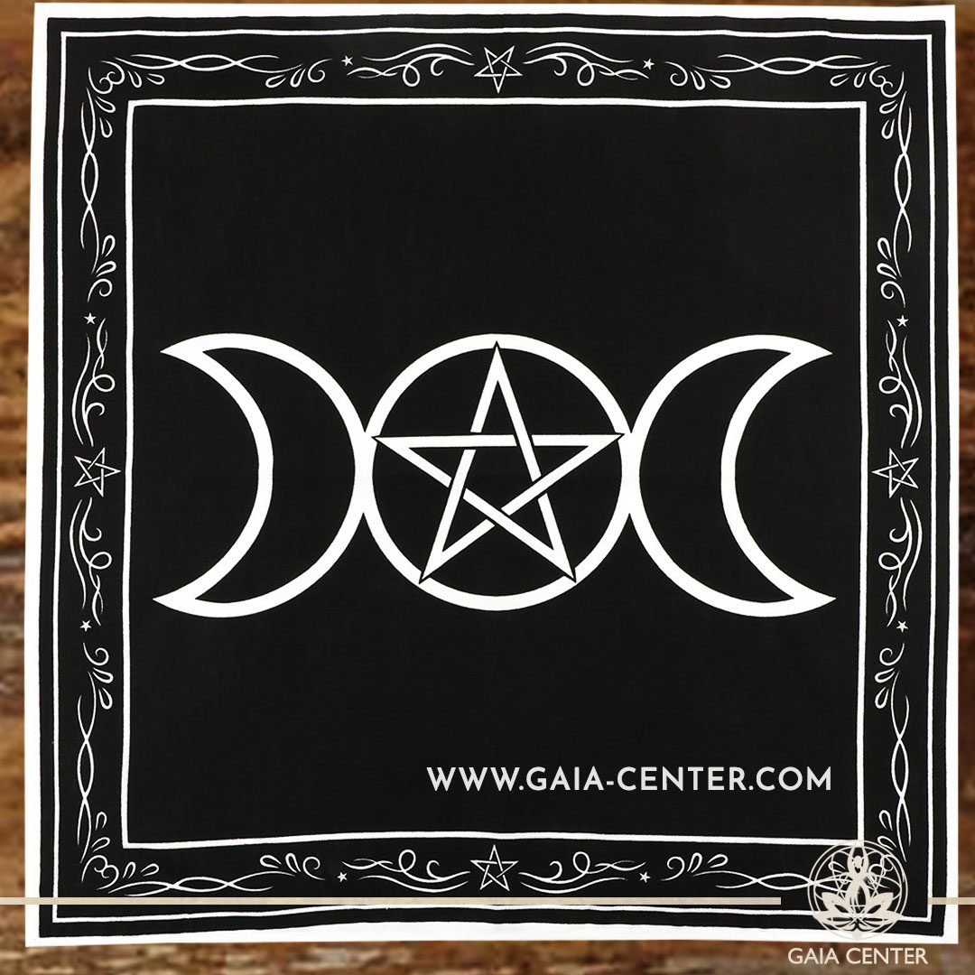 Altar Cloth - Triple Moon Design 70x70cm is perfect for Tarot, Oracle cards, Intuitive Reading, Crystal and Rune placement. Tarot | Oracle | Angel Cards selection and Altar Accessories at Gaia Center | Cyprus.