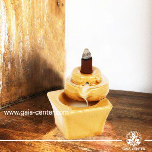 Backflow Incense Burner - Zen fountain yellow ceramic color. Backflow incense burners an Backflow dhoop cones selection at Gaia Center | Cyprus.