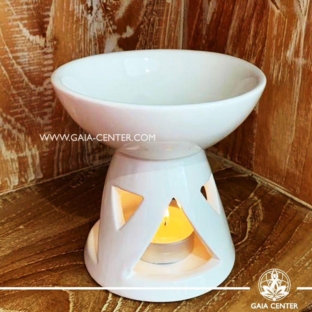Essential Oil Burner or Wax Melt Burner - Ceramic White Deep Bowl style ​at Gaia Center | Cyprus