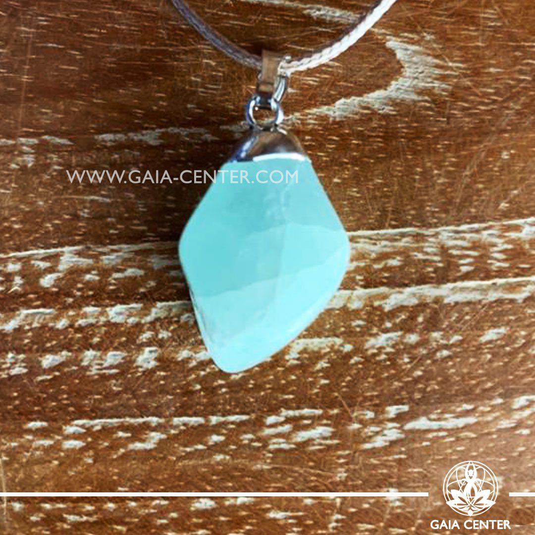 Crystal pendant - Aquamarine point with metal cap design and adjustable cord. Crystal and Gemstone Jewellery selection at GAIA CENTER in Cyprus.