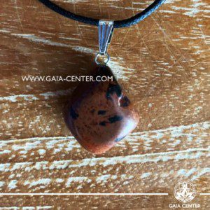 Gemstone pendant - Mahogany obsidian with metal simple zen design and adjustable cord. Crystal and Gemstone Jewellery selection at GAIA CENTER in Cyprus.