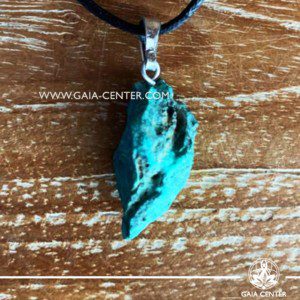 Gemstone pendant - Malachite Rough with metal simple zen design and adjustable cord. Crystal and Gemstone Jewellery selection at GAIA CENTER in Cyprus.