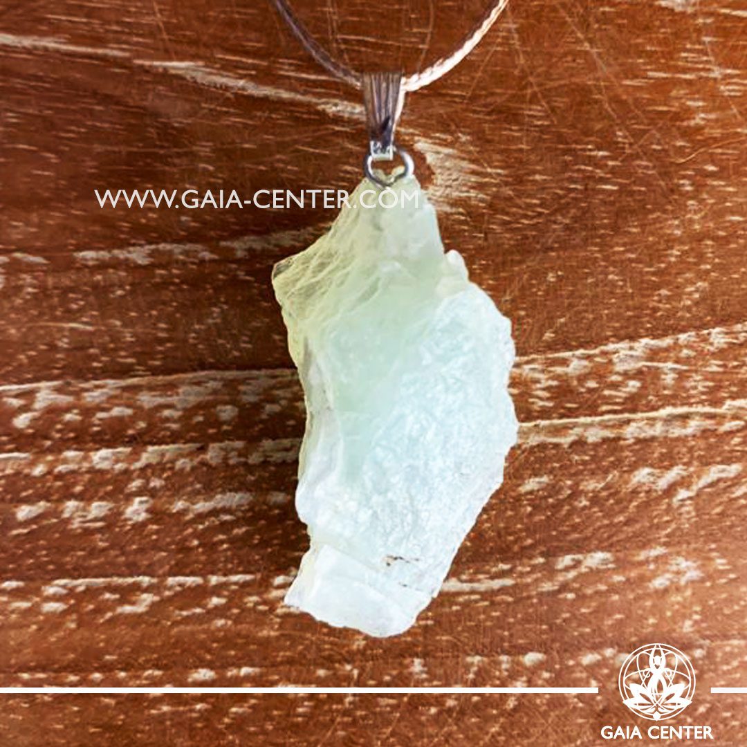 Crystal pendant - New Jade Rough with metal simple zen design and adjustable cord. Crystal and Gemstone Jewellery selection at GAIA CENTER in Cyprus.