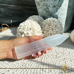 Selenite Flat Pointed Wand |20cm| from Morocco at Gaia Center crystal shop in Cyprus. Crystal tumbled stones and rough minerals, drusy at Gaia Center crystal shop in Cyprus. Order crystals online top quality crystals, Cyprus islandwide delivery: Limassol, Larnaca, Paphos, Nicosia. Europe and Worldwide shipping.