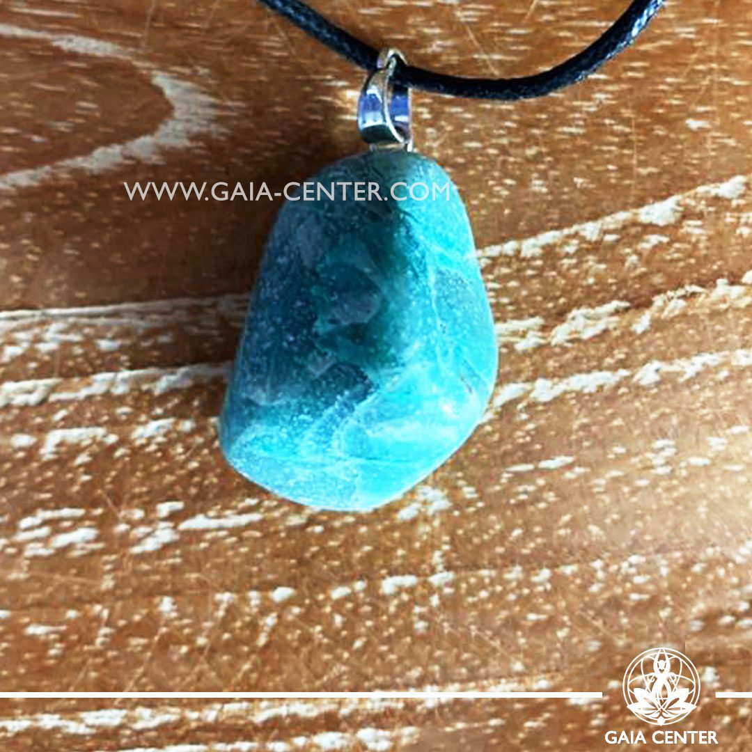 Crystal pendant - Chrysocolla gemstone pendant pin drilled cap with adjustable cord. Crystal and Gemstone Jewellery selection at GAIA CENTER in Cyprus.