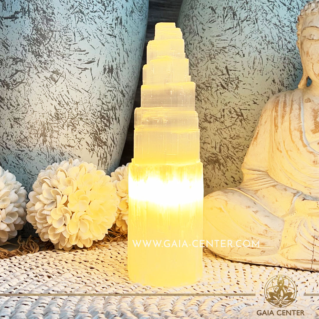 White Selenite Crystal Lamp large 25cm at Gaia Center | Crystal Shop in Cyprus. Salt and Selenite crystal lamps selection. Order online: Cyprus islandwide delivery: Limassol, Nicosia, Paphos, Larnaca. Europe and worldwide shipping.