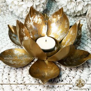 Candle holder Tea-Light Lotus Flower Design made of metal. Selection of home decor items at Gaia Center Crystal Incense Shop in Cyprus.
