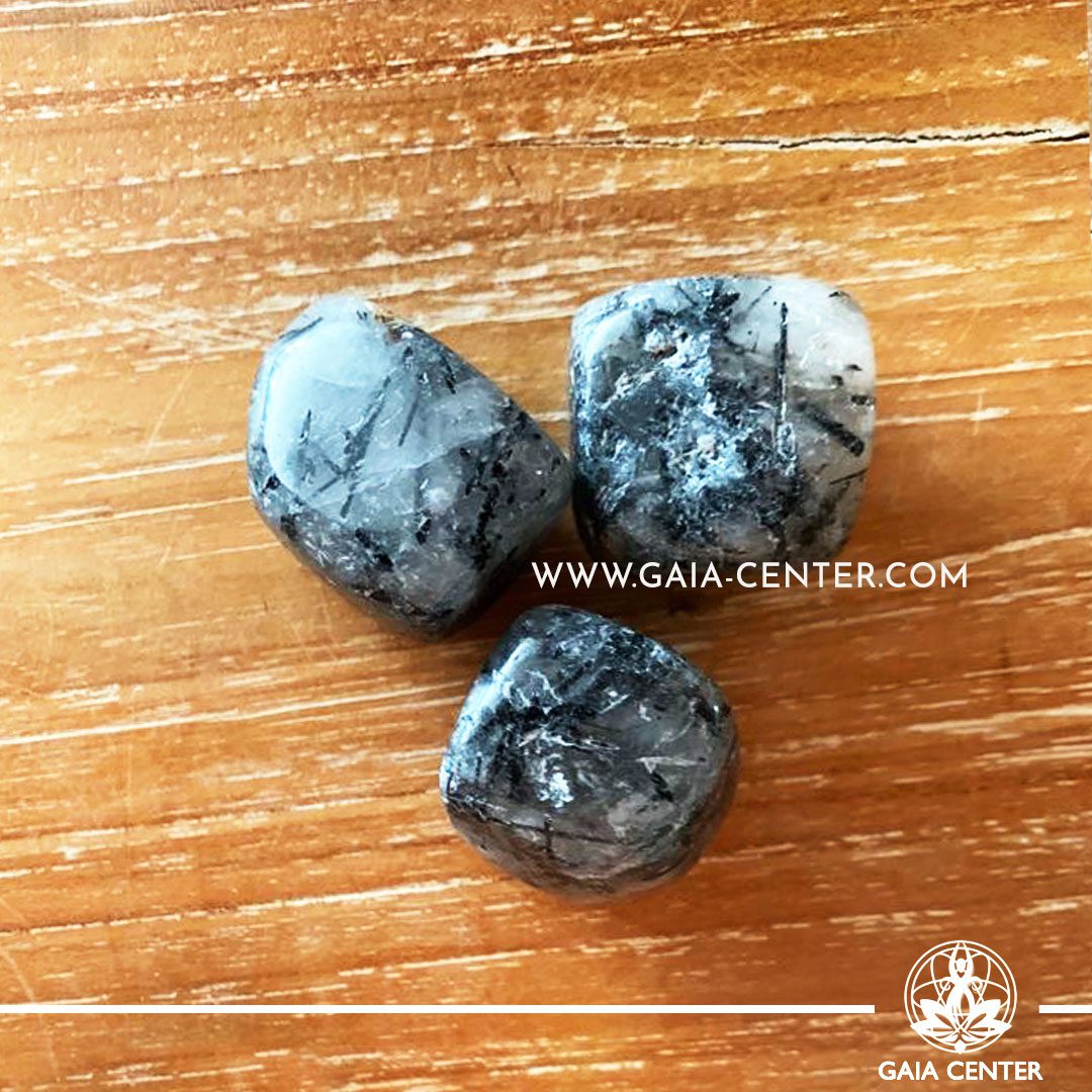Tourmaline in Quartz tumbled stones, size 30-40mm. Crystals and Gemstone selection at GAIA CENTER | Cyprus.