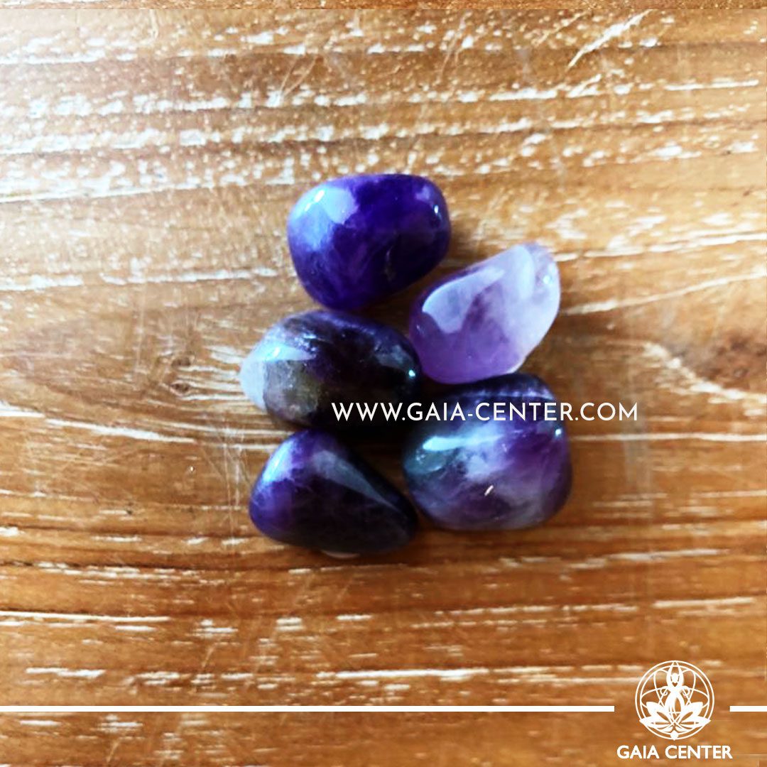 Mixed Dark Amethyst Tumbled Stones, size 10-20mm. Crystals and Gemstone selection at GAIA CENTER | Cyprus.