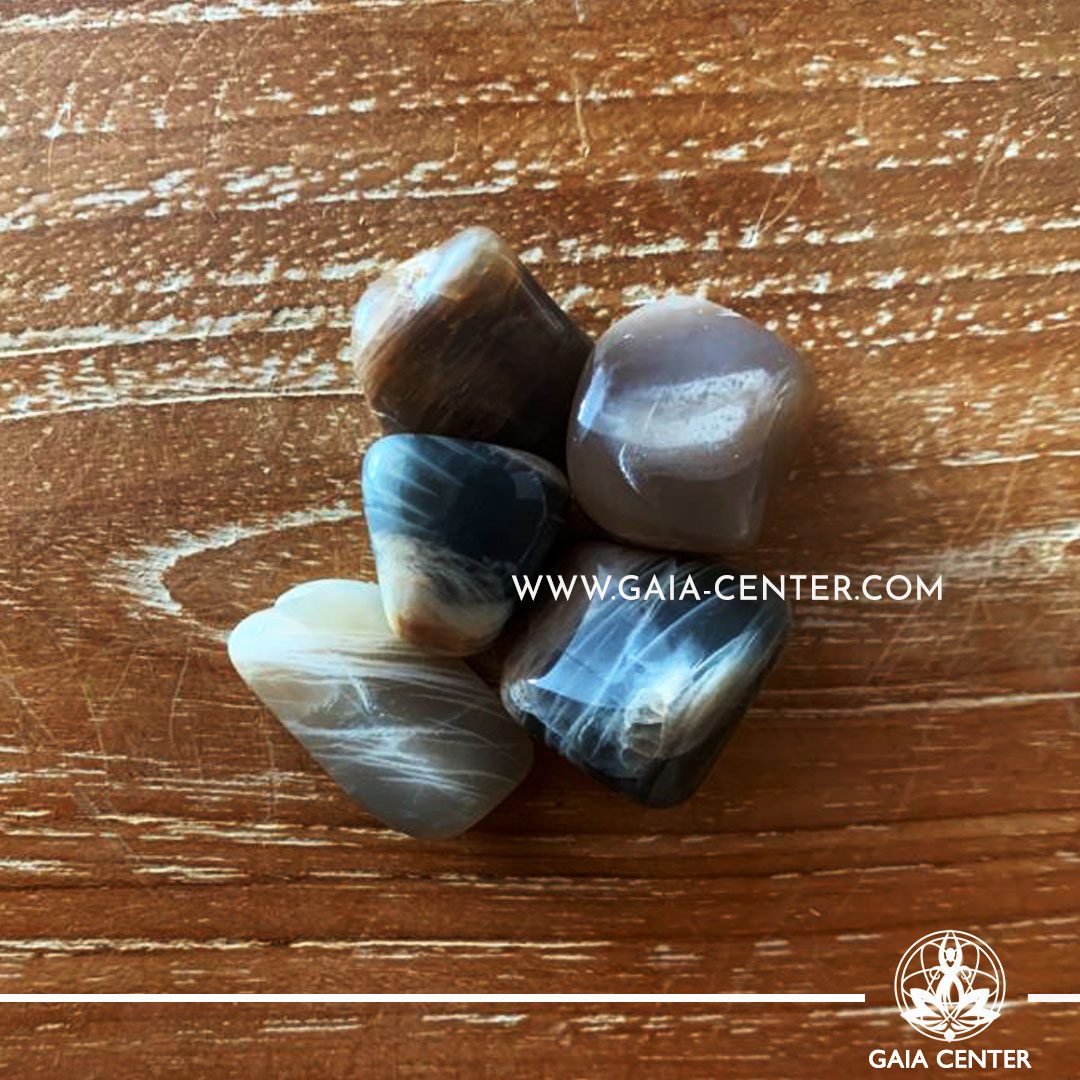 Moonstone Black Tumbled Stones, size 20-30mm. Crystals and Gemstone selection at GAIA CENTER | Cyprus.