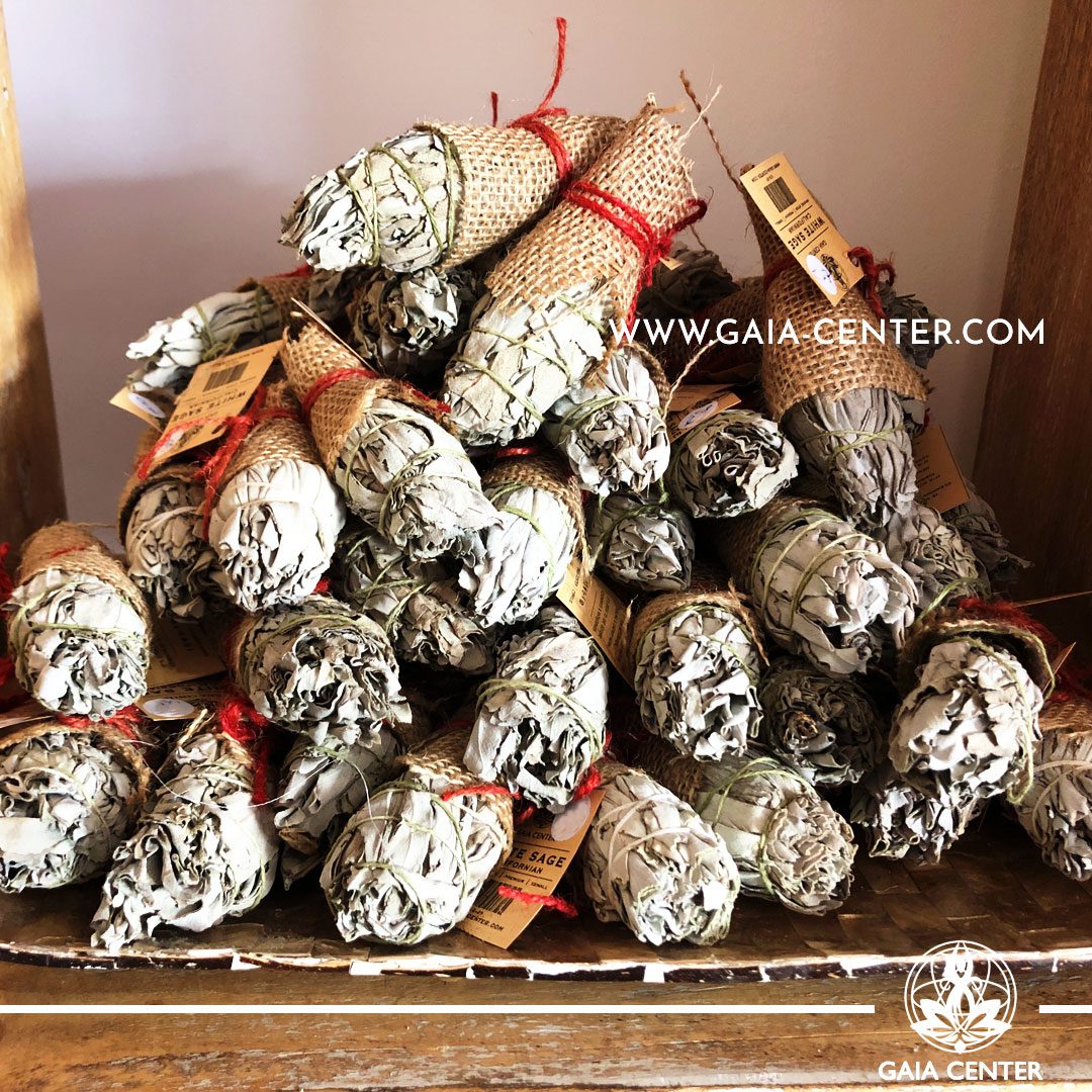 Californian White Sage bundles for smudging ceremonies and space clearing at Gaia Center | Cyprus. Order online, Cyprus islandwide delivery: Limassol, Paphos, Larnaca, Nicosia. Europe and worldwide shipping.