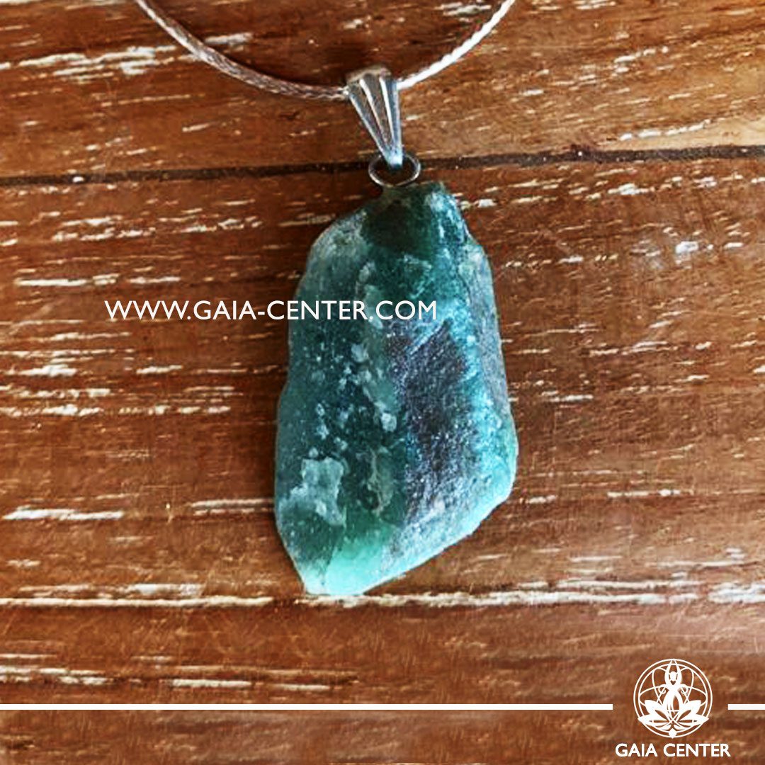 Gemstone pendant - Green Quartz Rough / Raw Quartz crystal pendant with adjustable cord or string. Crystal and Gemstone Jewellery selection at GAIA CENTER in Cyprus.