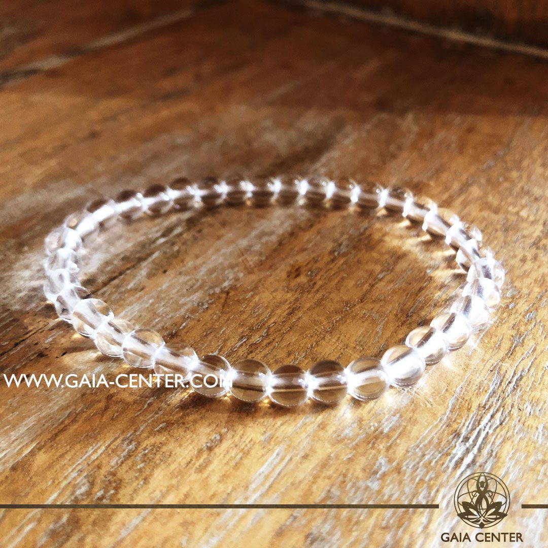 Crystal Bracelet Clear Quartz with Elastic string - made with 6mm gemstone beads. Crystal and Gemstone Jewellery Selection at Gaia Center in Cyprus.