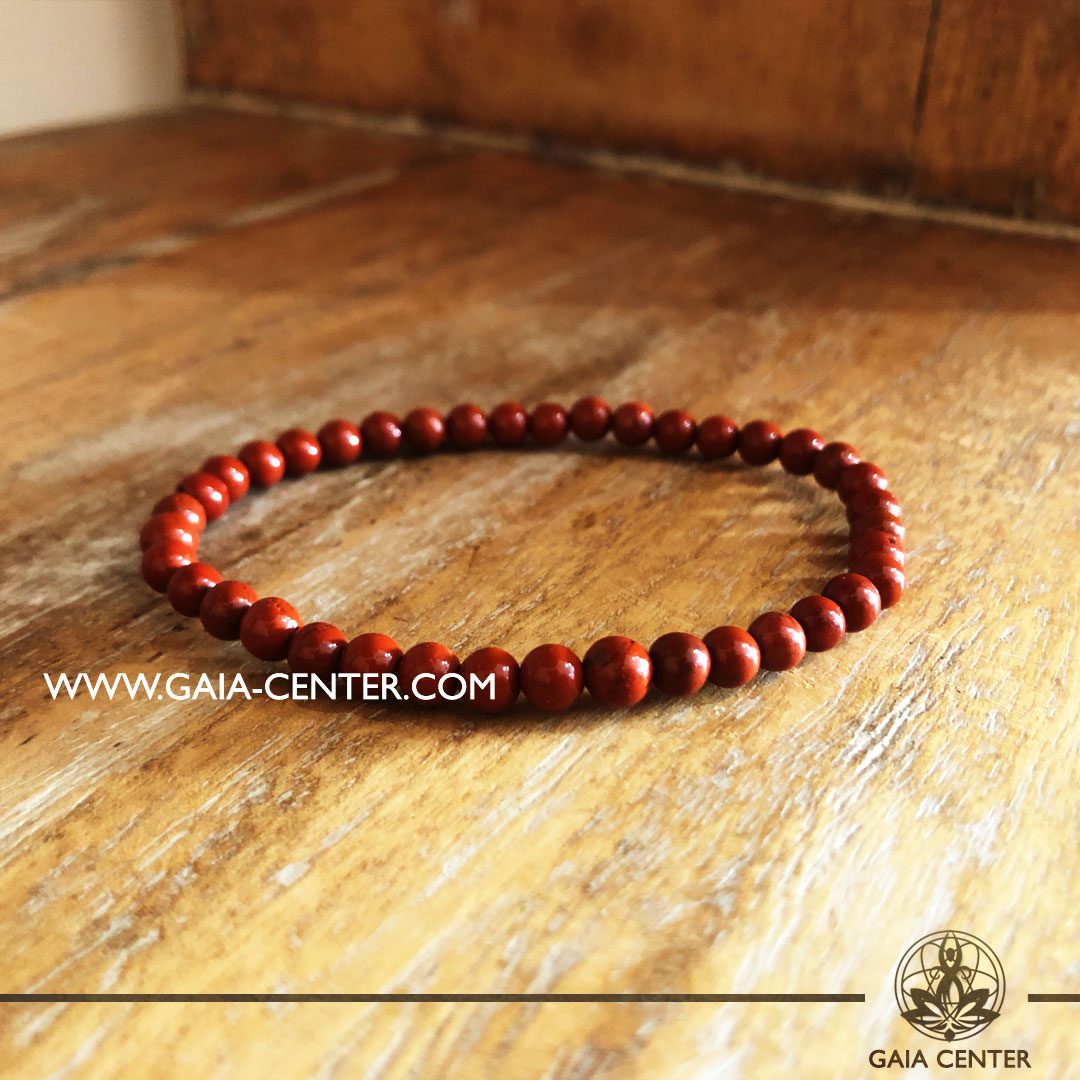 Crystal Bracelet Red Jasper with Elastic string - made with 4mm gemstone beads. Crystal and Gemstone Jewellery Selection at Gaia Center in Cyprus.
