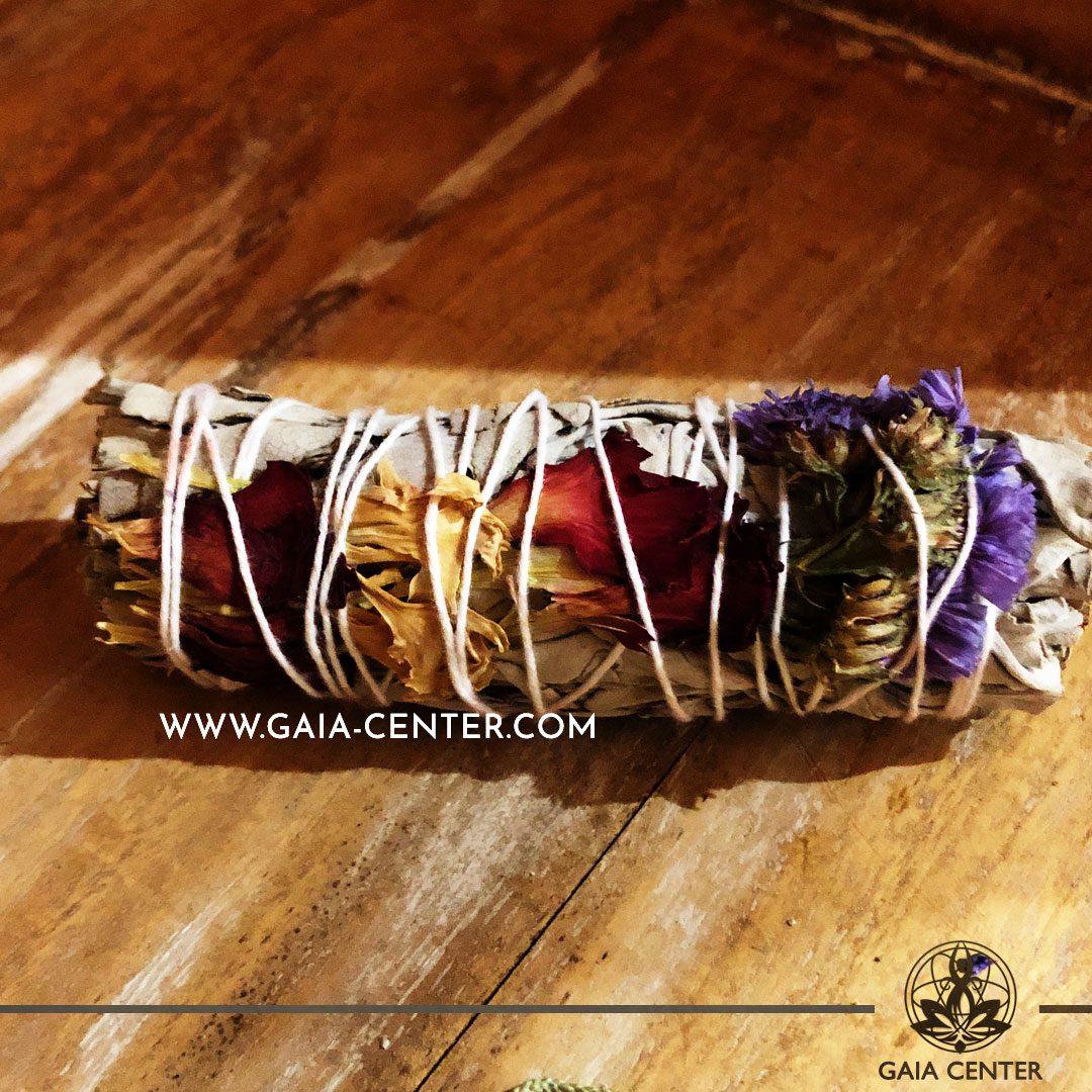Californian White Sage and Flowers & Rosemary - Spiritual Cleansing Sage mix bundles for smudging ceremonies and space clearing at Gaia Center | Cyprus. Order online, Cyprus islandwide delivery: Limassol, Paphos, Larnaca, Nicosia. Europe and worldwide shipping.
