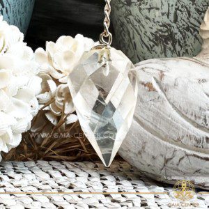 Pendulum for dowsing clear quartz facet cone design at Gaia Center Crystal shop in Cyprus. Crystal and Gemstone Jewellery Selection at Gaia Center in Cyprus. Order online, Cyprus islandwide delivery: Limassol, Larnaca, Paphos, Nicosia. Europe and Worldwide shipping.