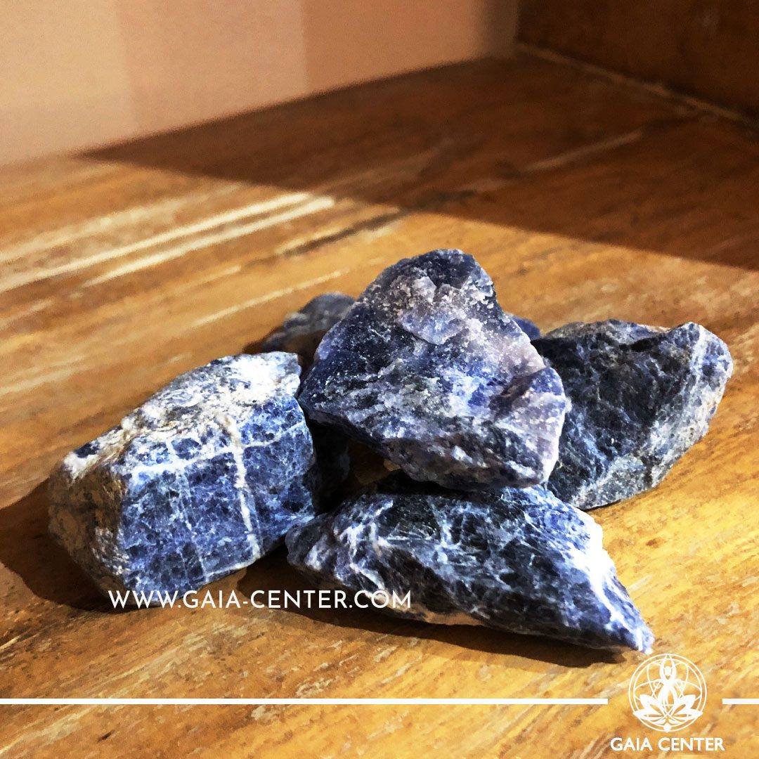 Blue Sodalite rough crystal and gemstone clusters from Brazil. Crystals and Gemstone selection at GAIA CENTER | Cyprus.
