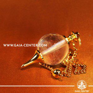 Dowsing Crystal Pendulum Clear Crystal Quartz Sphere or Ball with metal chain. Metal and Crystal Dowsing Pendulum Selection at Gaia Center in Cyprus.