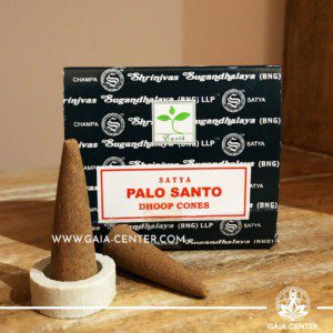 Incense Dhoop Cones Pyramids pack Palo Santo Aroma Scent by Satya. Incense Sticks and Incense Burners selection at Gaia Center in Cyprus.