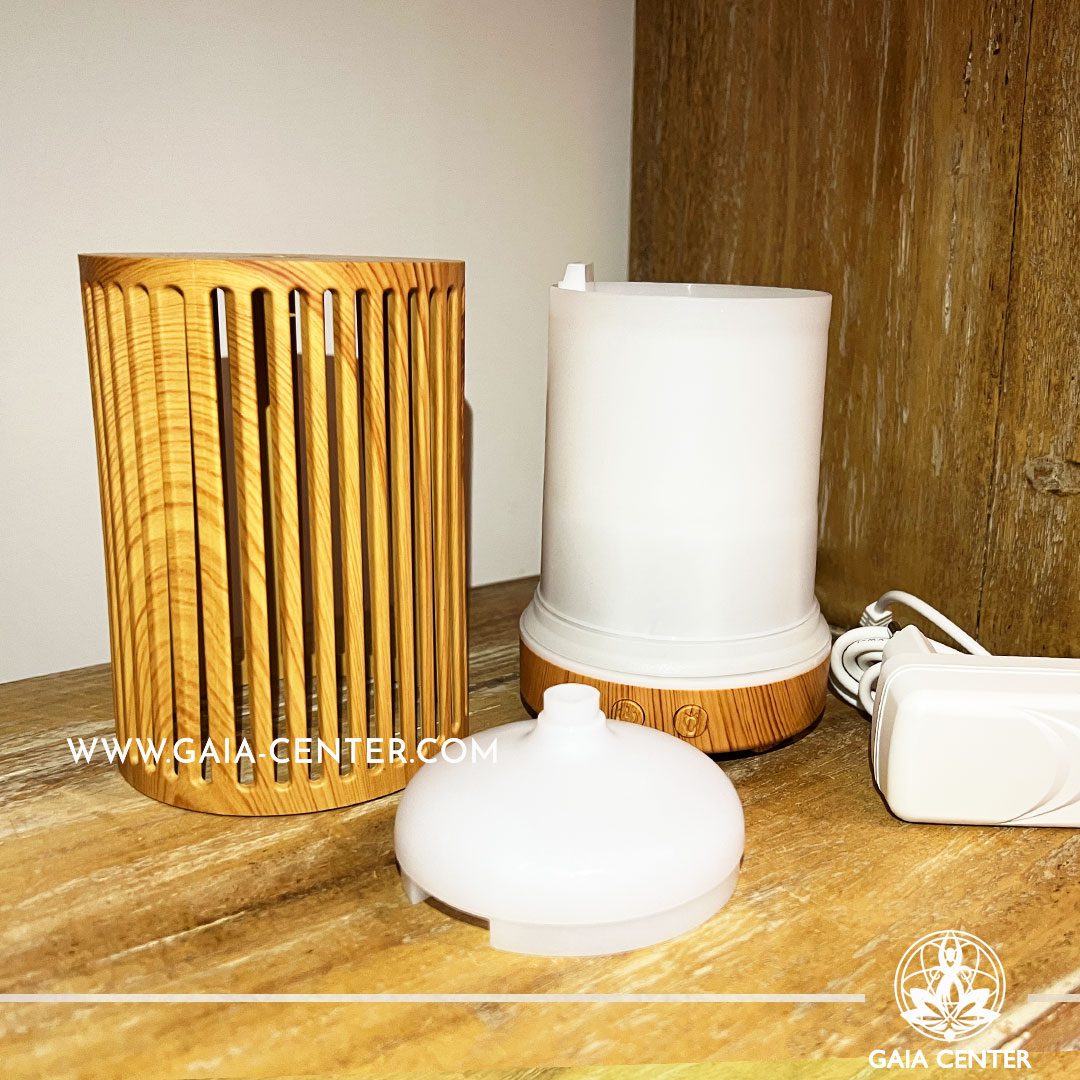 Aroma Diffuser Ultrasonic Humidifier for essential and aroma oils. Zen natural wood Design with 200ml water capacity. Electrical cable included. Selection of Aroma Humidifiers and Aromatic Essential Oils at Gaia Center in Cyprus. Order online, Cyprus islandwide delivery: Limassol, Larnaca, Paphos, Nicosia
