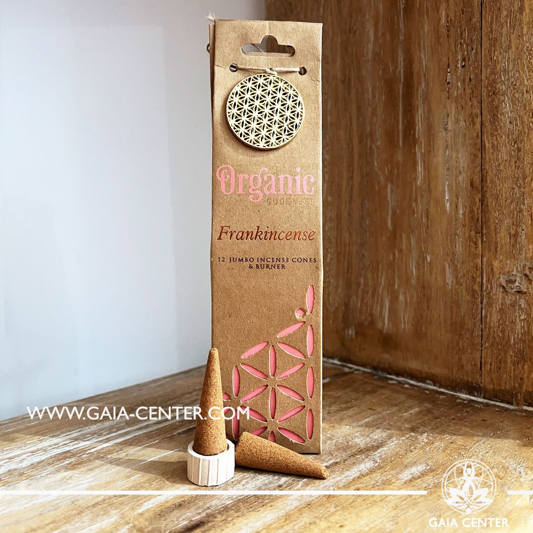 Incense Natural Dhoop Cones Frankincense and burner by Organic Goodness. 12 incense cones in a pack. Order online at Gaia Center | Cyprus. Cyprus islandwide delivery: Limassol, Nicosia, Larnaca, Paphos. Europe & Worldwide delivery.
