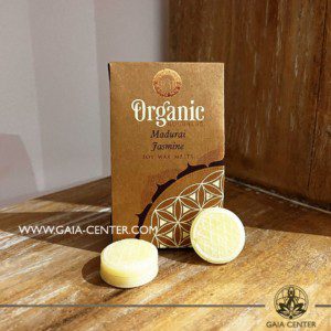 Natural wax melt made from soy wax, scented with essential oils for aromatherapy oil burner. Floral Jasmine scent. Pack of 40g, 7 to 8 pieces of melt wax. Natural Incense and Aroma Selection at Gaia Center in Cyprus. Order online, Cyprus islandwide delivery: Limassol, Larnaca, Paphos, Nicosia. Europe and Worldwide shipping.