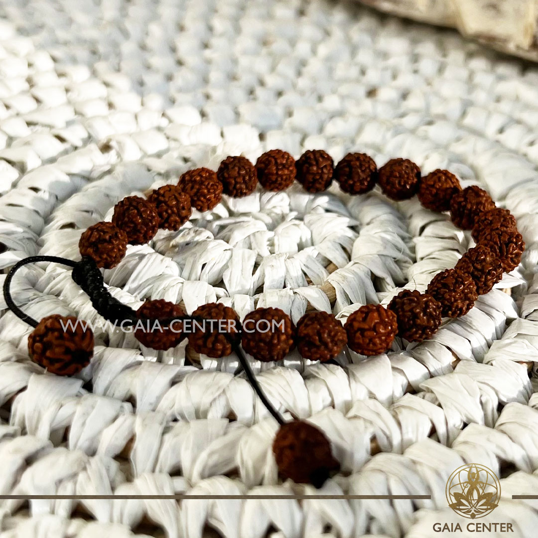 Rudraksha Bracelet 21 beads with adjustable string. Crystal and Gemstone Jewellery Selection at Gaia Center in Cyprus. Order online, Cyprus islandwide delivery: Limassol, Larnaca, Paphos, Nicosia. Europe and Worldwide shipping.