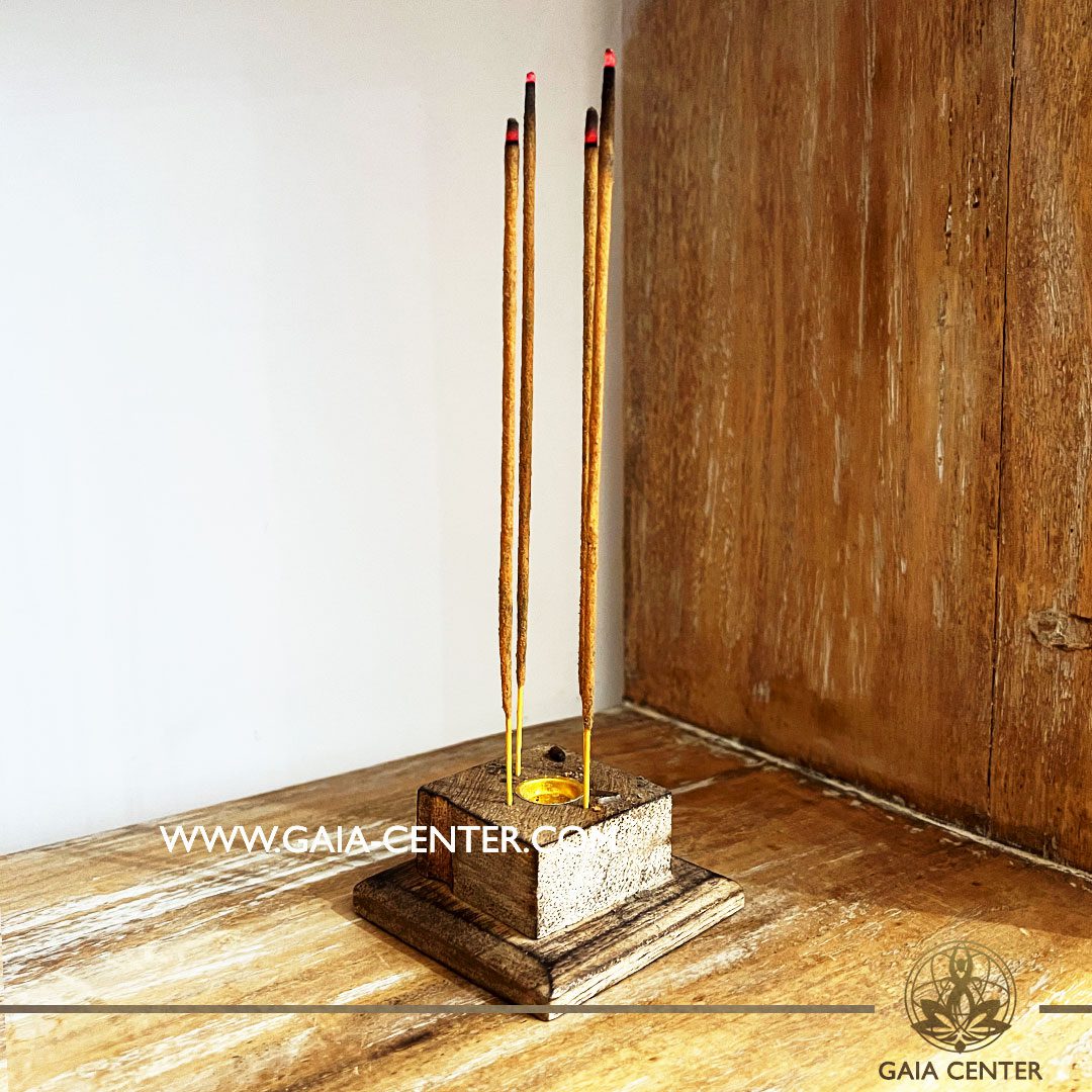 Tower Incense Holder or Ash Catcher - natural color wooden box. Holds four aroma incense sticks and one incense pyramids or cone. Made from wood with artistic design. Incense burners selection at Gaia Center | Cyprus. Order online, Cyprus islandwide delivery: Limassol, Larnaca, Nicosia, Paphos. Europe and worldwide shipping.