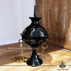 Metal incense burner hanging is ideal for burning loose incense or resins, incense cones. Star Pentagram design and a convenient chain for hanging. Selection of incense burners, aroma resins and smudge sticks for ceremonies and rituals at GAIA CENTER in Cyprus. Order online, Cyprus islandwide delivery: Limassol, Larnaca, Paphos, Nicosia. Europe and Worldwide shipping.