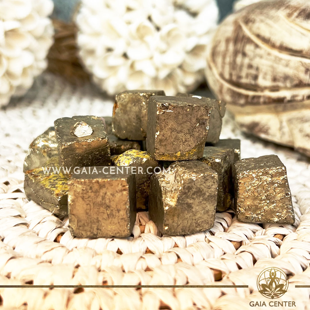 Pyrite crystal cubes polished and rough from Peru at GAIA CENTER Crystal Shop CYPRUS. Crystal jewellery and crystal pendants at Gaia Center crystal shop in Cyprus. Order online top quality crystals, Cyprus islandwide delivery: Limassol, Larnaca, Paphos, Nicosia. Europe and Worldwide shipping.