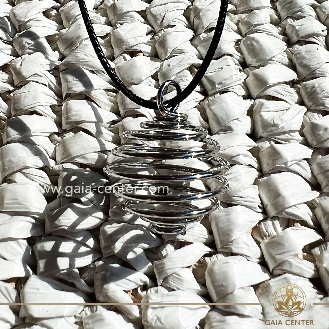 Metal Spiral Crystal Holder |Black String| Crystal pendant and tumbled stones - with adjustable black cord. Crystal and Gemstone Jewellery selection at GAIA CENTER Crystal Shop in Cyprus.