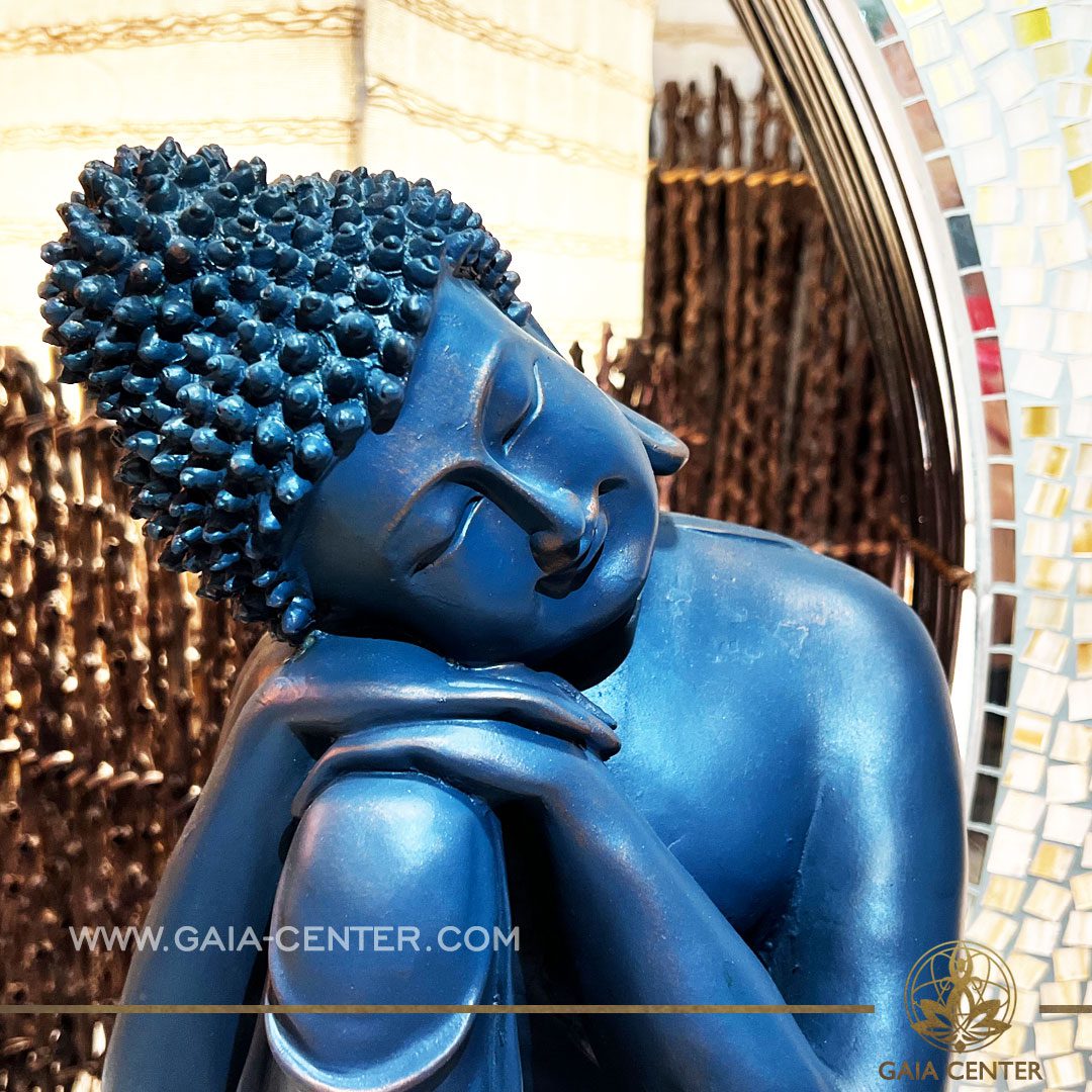 Buddha Statue - Serene. Antique blue and copper design. Decore and spiritual items at Gaia Center in Cyprus. Shop online at https://gaia-center.com. Cyprus island delivery: Limassol, Nicosia, Paphos, Larnaca. Europe and Worldwide shipping.