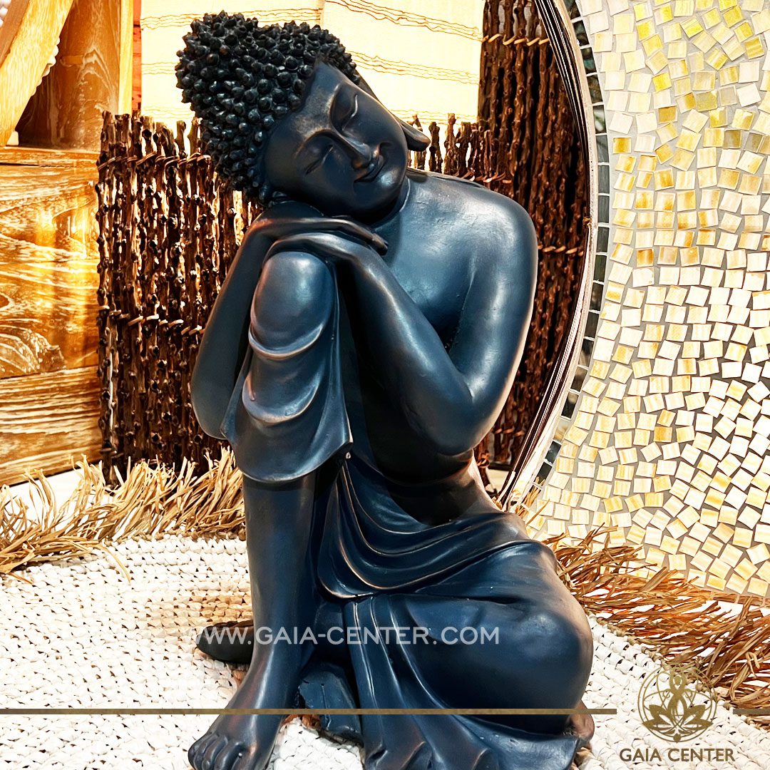 Buddha Statue - Serene. Antique blue and copper design. Decore and spiritual items at Gaia Center in Cyprus. Shop online at https://gaia-center.com. Cyprus island delivery: Limassol, Nicosia, Paphos, Larnaca. Europe and Worldwide shipping.