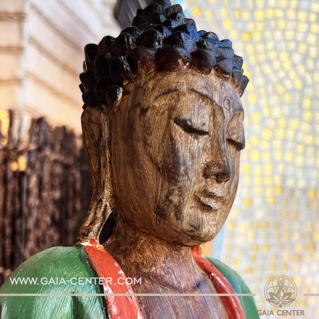 Buddha Statue made from teak wood and hand carved by Balinese artisans. Glossy finishing. Decore and spiritual items at Gaia Center in Cyprus. Shop online at https://gaia-center.com. Cyprus island delivery: Limassol, Nicosia, Paphos, Larnaca. Europe and Worldwide shipping.