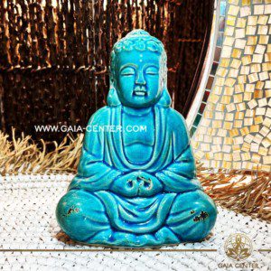 Thai Buddha Statue. Antique Blue Turquoise Ceramic design. Decore and spiritual items at Gaia Center in Cyprus. Shop online at https://gaia-center.com. Cyprus island delivery: Limassol, Nicosia, Paphos, Larnaca. Europe and Worldwide shipping.