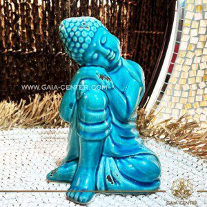 Buddha Statue Antique Blue Turquoise Ceramic. Decore and spiritual items at Gaia Center in Cyprus. Shop online at https://gaia-center.com. Cyprus island delivery: Limassol, Nicosia, Paphos, Larnaca. Europe and Worldwide shipping.